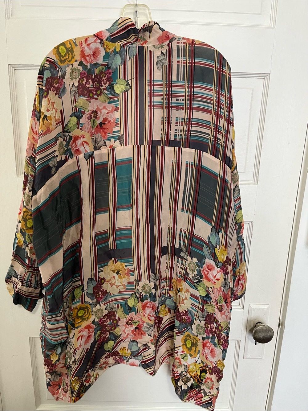 Johnny Was Floral Stripe Open-Front Women's Kimono Jacket - Multicolor L - Picture 2 of 4
